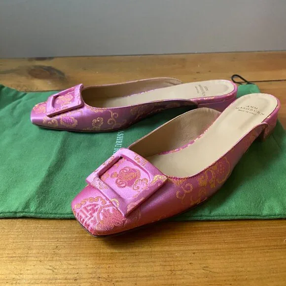 Ann Mashburn Pink and Orange Jacquard Floral Flats with Mule Buckle - Picture 5 of 8